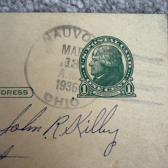 Other - 1936‎ JEFFERSON ONE CENT PENNY POSTCARD USED Ohio United States US
